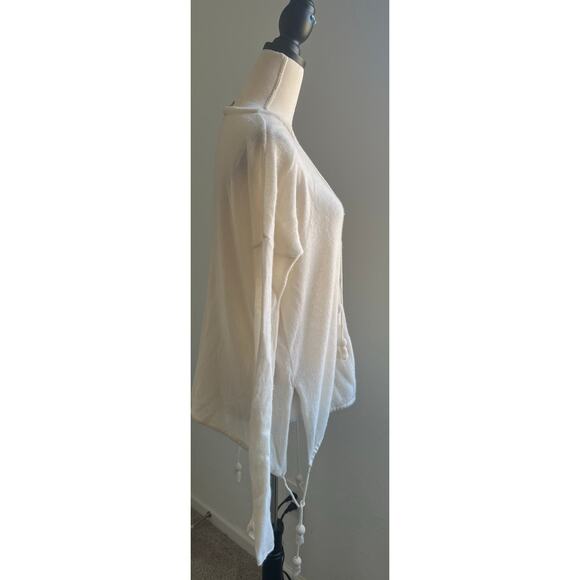 Calypso St. Barth Cashmere Tassel Pullover Ivory Long Sleeve Pocket Sweater L - Picture 4 of 10